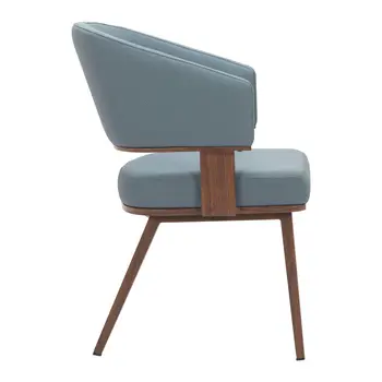 Set of Two Gray and Walnut Upholstered Faux Leather Open Back Dining Arm Chairs