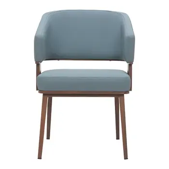 Set of Two Gray and Walnut Upholstered Faux Leather Open Back Dining Arm Chairs