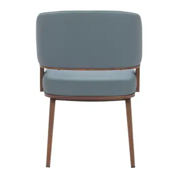 Set of Two Gray and Walnut Upholstered Faux Leather Open Back Dining Arm Chairs
