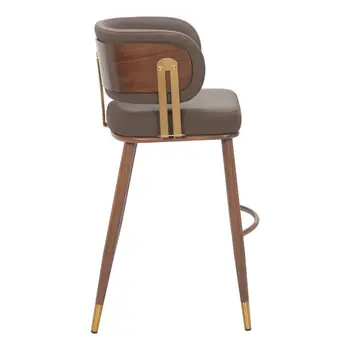 30" Brown Gold and Walnut Steel and Faux Leather Low Back Bar Height Bar Chair