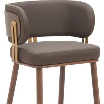 30" Brown Gold and Walnut Steel and Faux Leather Low Back Bar Height Bar Chair