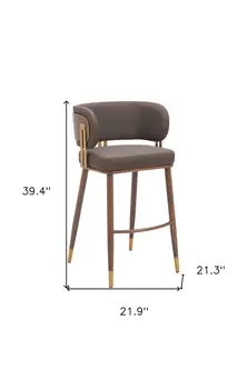 30" Brown Gold and Walnut Steel and Faux Leather Low Back Bar Height Bar Chair