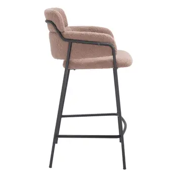Set of Two 26" Brown and Black Faux Shearling and Steel Counter Height Bar Chairs