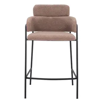 Set of Two 26" Brown and Black Faux Shearling and Steel Counter Height Bar Chairs
