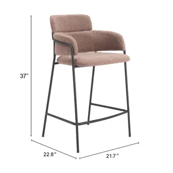 Set of Two 26" Brown and Black Faux Shearling and Steel Counter Height Bar Chairs