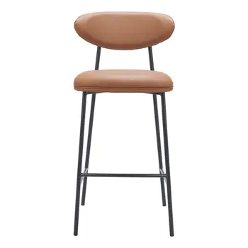 Set of Two 29" Brown and Black Faux Leather and Steel Low Back Bar Height Bar Chairs