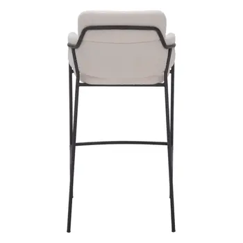 Set of Two 30" Cream and Black Faux Shearling and Steel Bar Height Bar Chairs