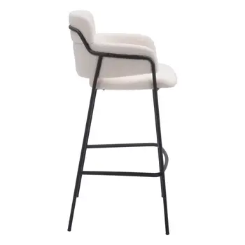 Set of Two 30" Cream and Black Faux Shearling and Steel Bar Height Bar Chairs