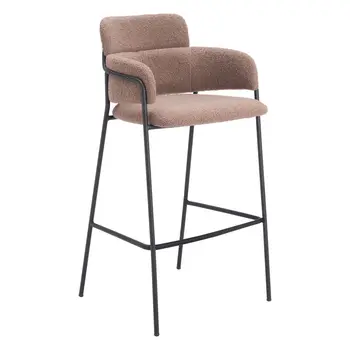 Set of Two 30" Brown and Black Faux Shearling and Steel Bar Height Bar Chairs