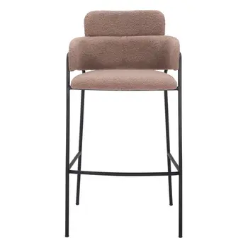 Set of Two 30" Brown and Black Faux Shearling and Steel Bar Height Bar Chairs