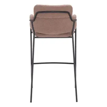 Set of Two 30" Brown and Black Faux Shearling and Steel Bar Height Bar Chairs