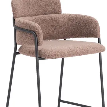 Set of Two 30" Brown and Black Faux Shearling and Steel Bar Height Bar Chairs