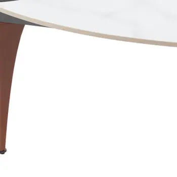 36" White and Black Sintered Stone Faux Leather And Steel Triangle Coffee Table