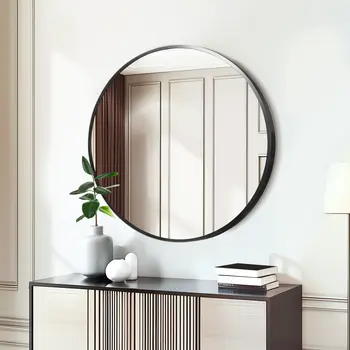 20" Black Round Aluminum Framed Bathroom Vanity Mirror
