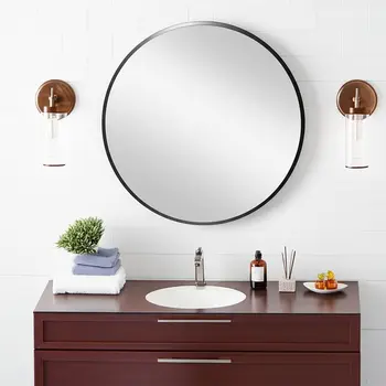20" Black Round Aluminum Framed Bathroom Vanity Mirror