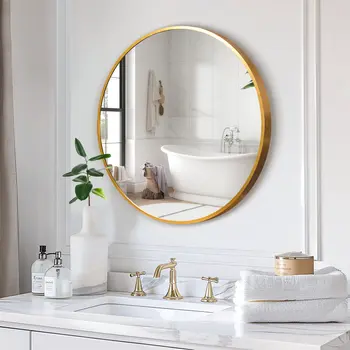 20" Gold Round Aluminum Framed Bathroom Vanity Mirror