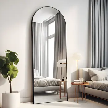 63" Black Arch Wood Framed Standing Mirror