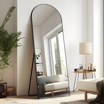 63" Black Arch Wood Framed Standing Mirror