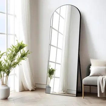 63" Black Arch Wood Framed Standing Mirror