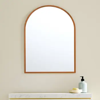 Set of Two Walnut Arch Wood Framed Bathroom Vanity Mirror