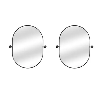 32" Black Oval Iron Framed Bathroom Vanity Mirror