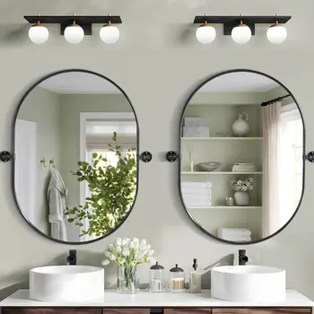 32" Black Oval Iron Framed Bathroom Vanity Mirror