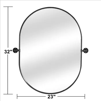 32" Black Oval Iron Framed Bathroom Vanity Mirror