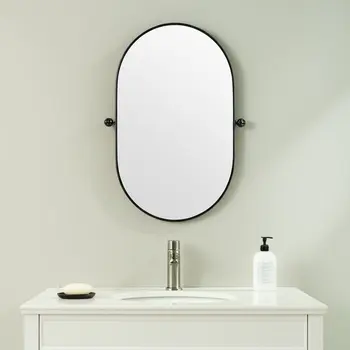 32" Black Oval Iron Framed Bathroom Vanity Mirror
