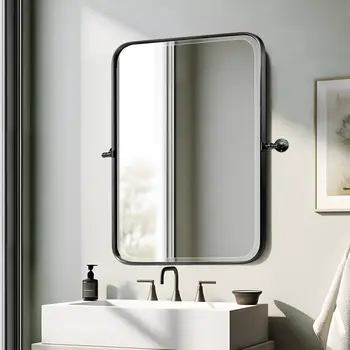 36" Black Iron Framed Bathroom Vanity Mirror