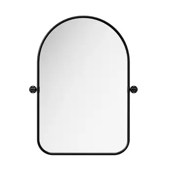 Set of Two Black Iron Arch Tilting Framed Bathroom Vanity Mirrors