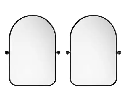 Set of Two Black Iron Arch Tilting Framed Bathroom Vanity Mirrors
