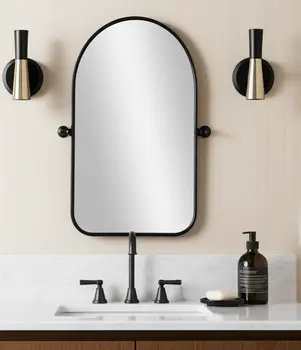 Set of Two Black Arch Iron Framed Bathroom Vanity Mirror