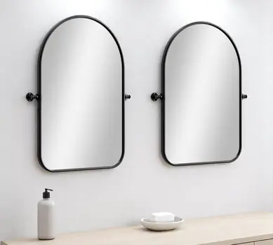 Set of Two Black Arch Iron Framed Bathroom Vanity Mirror