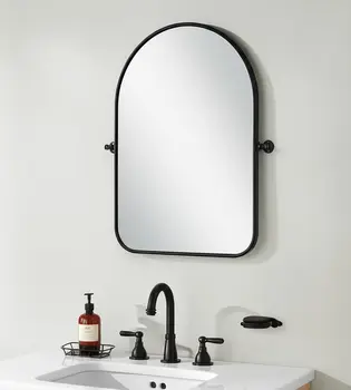 32" Black Arch Iron Framed Bathroom Vanity Mirror