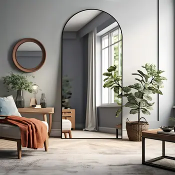 71" Black Arch Wood Framed Standing Mirror