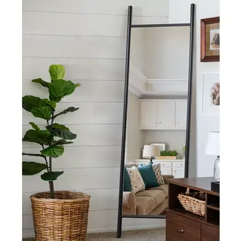 64" Black Novelty Wood Framed Standing Mirror