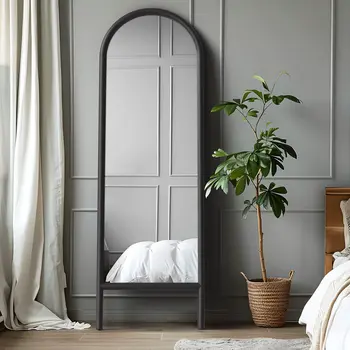 64" Black Arch Wood Framed Standing Mirror