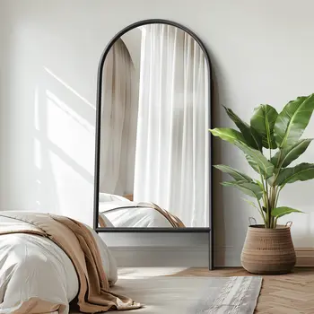 71" Black Arch Wood Framed Standing Mirror
