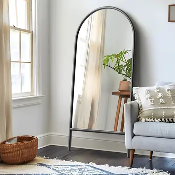 71" Black Arch Wood Framed Standing Mirror