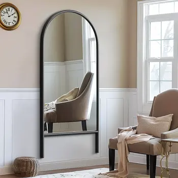 71" Black Arch Wood Framed Standing Mirror