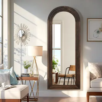 71" Brown Arch Wood Framed Standing Mirror