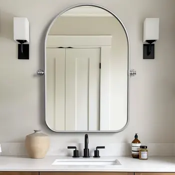 36" Silver Arch Iron Framed Bathroom Vanity Mirror