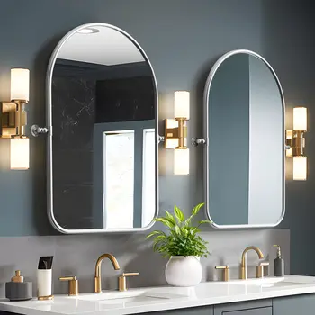 36" Silver Arch Iron Framed Bathroom Vanity Mirror