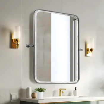 32" Silver Iron Framed Bathroom Vanity Mirror