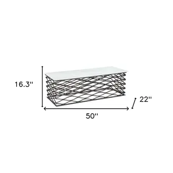 50" White and Antiqued Bronze Genuine Marble and Aluminum Abstract Coffee Table