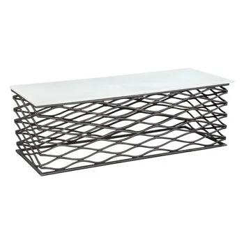 50" White and Antiqued Bronze Genuine Marble and Aluminum Abstract Coffee Table