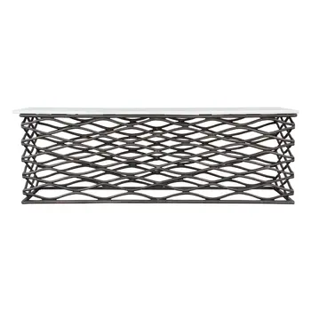 50" White and Antiqued Bronze Genuine Marble and Aluminum Abstract Coffee Table