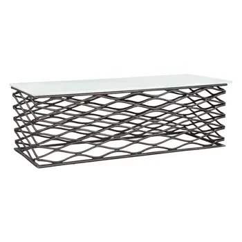 50" White and Antiqued Bronze Genuine Marble and Aluminum Abstract Coffee Table