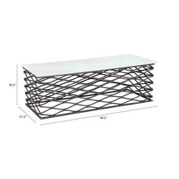 50" White and Antiqued Bronze Genuine Marble and Aluminum Abstract Coffee Table