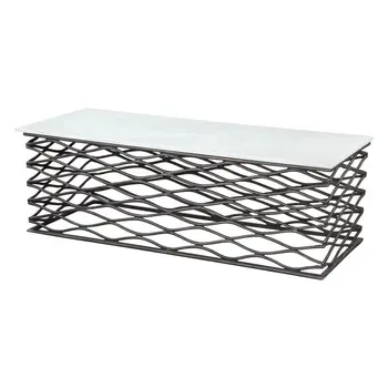 50" White and Antiqued Bronze Genuine Marble and Aluminum Abstract Coffee Table